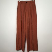 Zara S Pant Brown Wide Leg High Rise Button Zip Pockets Pleated Front Po... - $30.46