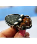 RAW AMBER RING GIANT SILVER ADJUSTABLE RING ARTISAN UNIQUE HOLIDAY GIFT ... - £144.36 GBP