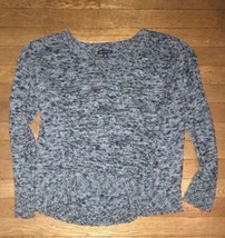 * AEO American Eagle teal blue marble sparkle knit pullover sweater large - $9.80