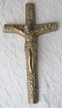 Vintage Brass Jesus on the Cross Symbol of Christian Faith Religious Wall Decor - £14.38 GBP