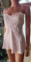 Vtg Delicates Sz S Pale Baby Pink Satin A-Line Chemise Nightgown White L... - $17.82