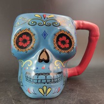 Day of the Dead Blue Coffee Mug W Red Bone Handle - £9.54 GBP