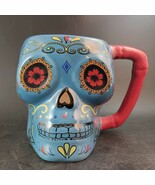 Day of the Dead Blue Coffee Mug W Red Bone Handle - $16.46 CAD