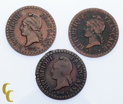 France Un Centime 3-Coin Lot 1850, 1851 &amp; LAN 6 From Paris Mint - £41.41 GBP