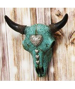 10&quot;L Southwest Steer Bison Bull Cow Skull Turquoise With Scroll Heart Wa... - $901.78 MXN