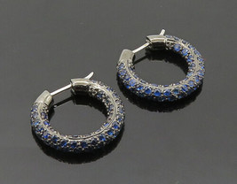 Authenticity Guarantee 
14K GOLD - Vintage London Blue Sapphire Round Hoop Ea... - £488.81 GBP