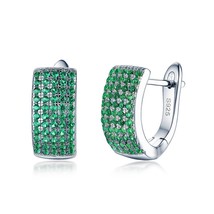 Kuoit Green Emerald Clip Earrings For Women Real 925 Sterling Silver серьги for  - £29.21 GBP