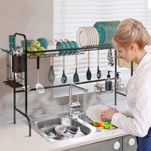 Metal Dish Drying Rack for Kitchen Organizer Storage Space Saver, Black 33inch - £43.29 GBP