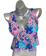 Raisins Tankini Swimsuit Top Plus Sz 18W Pink Blue Floral Flyaway Underw... - $34.65