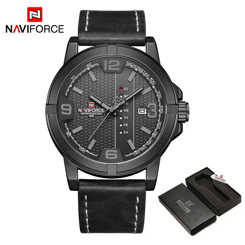 NAVIFORCE Mens Casual Leather 30m Waterproof    Male Wristwatch Calendar Man Clo - £55.36 GBP