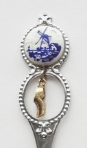 Collector Souvenir Spoon Netherlands Blue Windmill Emblem Clog Shoe Charm - $9.99