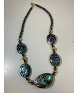 Vtg Lee Sands Abalone Shell Hematite Pearl Beaded Necklace Goldtone 22” - $32.62