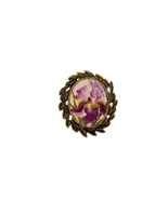 Vintage Hand Painted Brooch Pink Flower Oval 2.5&quot; x 2&quot; - $12.86