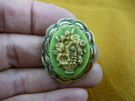 (cs50-40) Flower basket I love flowers CAMEO brass Pin Brooch jewelry Pendant - £22.89 GBP