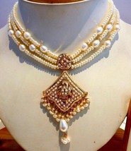 Real Pearls Studded 22CT 22K Yellow Gold Necklace Set Indian Tribal Jewelry Set - £2,324.62 GBP
