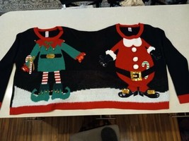 2 Person Ugly Christmas Sweater Size XL Santa and Elf Holiday Couple Sweater - £35.46 GBP