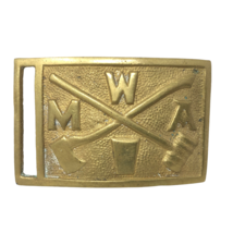 VTG Modern Woodmen Of America MWA Brass Plate Belt Buckle Ax Trees - £38.78 GBP
