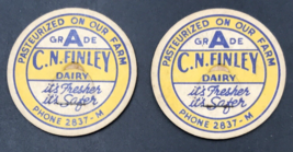 Lot of Two (2) Vintage CN Finley Milk Dairy Bottle Cap 1 5/8&quot; Maverick Joplin MO - £7.46 GBP