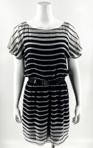 White House Black Market Dress Size Small Striped Belted Blouson Flutter... - $34.65