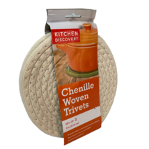 Chenille Woven Trivets By Kitchen Discovery 8 Inch Round Cream Colored - £6.28 GBP