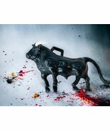 Torres Sangre De Toro Bull Spanish Vtg Black Plastic Wine Bottle Adornme... - $178.59 MXN