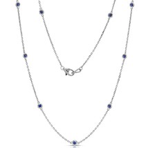 14K White Gold Plated 5.00 CT Round Brilliant Cut Sapphire 25 Station Necklace - £215.59 GBP