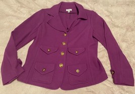 Joan Rivers Women&#39;s Medium Purple Pea Coat Long Sleeve Lined Gold Buttons - £26.83 GBP
