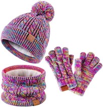 Kids Winter Hat Gloves Scarf Set,Girls ToddlerHats Beanie  (9-15 Years,Rainbows) - £15.40 GBP