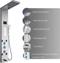 Ello&amp;Allo Led Shower Panel Tower System, Rainfall And Mist Head, Brushed Nickel - £227.00 GBP