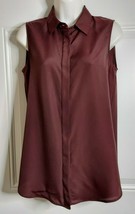 J. Crew Button Down Sleeveless Collared Burgundy Tunic Top Blouse Size 0 - $12.34