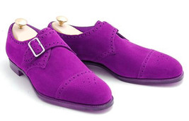 Men Purple Suede Single Monk Captoe Oxfords Handmade Custom Shoes - £111.40 GBP