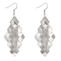 Precious Stars Silvertone Square Disc Cascading Dangling Earrings - £12.59 GBP