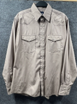 VTG Wrangler Shirt Mens Large Brown Striped Pearl Snap Western Wear Casual Work - £17.53 GBP