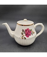 Vintage Arthur Wood Englad White Teapot With Burgundy Red Green Roses Go... - $25.71 CAD