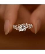 Elegant 18K 925 Sterling Silver 1CT Round Cut Moissanite Leaf Ring (Size... - $79.99