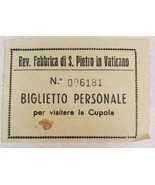 Vintage 1940s Ticket Stub St. Peters Basilica Vatican City Italy Dome Cu... - $29.50