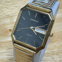 Vintage Caravelle Quartz Watch 42C16 Men Gold Tone Black Rectangle New B... - £26.16 GBP