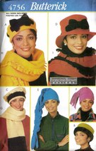 1996 Misses' Hats & Scarves Butterick Pattern 4756 - All Sizes Uncut - $12.00