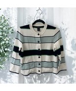 ANN TAYLOR Striped Button Down Cardigan Sweater Size SMALL white blue gr... - $37.89 CAD