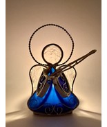 Vintage Stained Glass Angel Tea Light Candle Holder Blue Glass Christmas... - $20.43 CAD