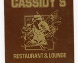 Cassidy&#39;s Restaurant &amp; Lounge Menu Village Road Breckenridge Colorado 19... - £17.13 GBP