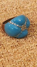 Vintage Enameled? Ring turquoise color, size 6 1/2 14gr - £14.54 GBP