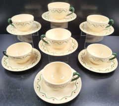 7 Metlox Poppytrail California Provincial Cups Saucers Set Green Red Dishes Lot - £62.01 GBP