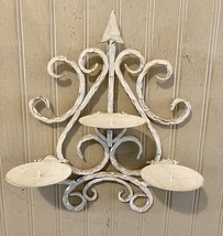 Shabby Farmhouse Vintage Look Distressed WHITE 3 Pillar Wall Candle Hold... - $20.57