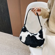 Women Soft Plush Shoulder Bags Cow Print Hobo Bags Female 2021 New Autumn Winter - £10.91 GBP