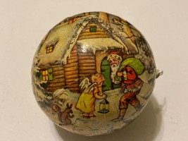 Vtg West Germany Paper Mache Round Ornament Christmas Candy Container - £15.69 GBP