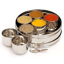 Steel masala dabba Spice Organiser Set of 7 Vati and 1 Small Spoon for K... - £20.61 GBP