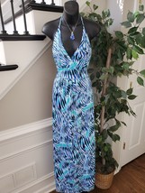 What&#39;s Hot Women&#39;s Blue Polyester Halter Neck Sleeveless Long Maxi Dress... - $27.72