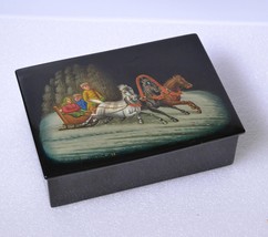 mid 20C vintage Russian lacquer hand painted miniature box winter troika - £79.47 GBP