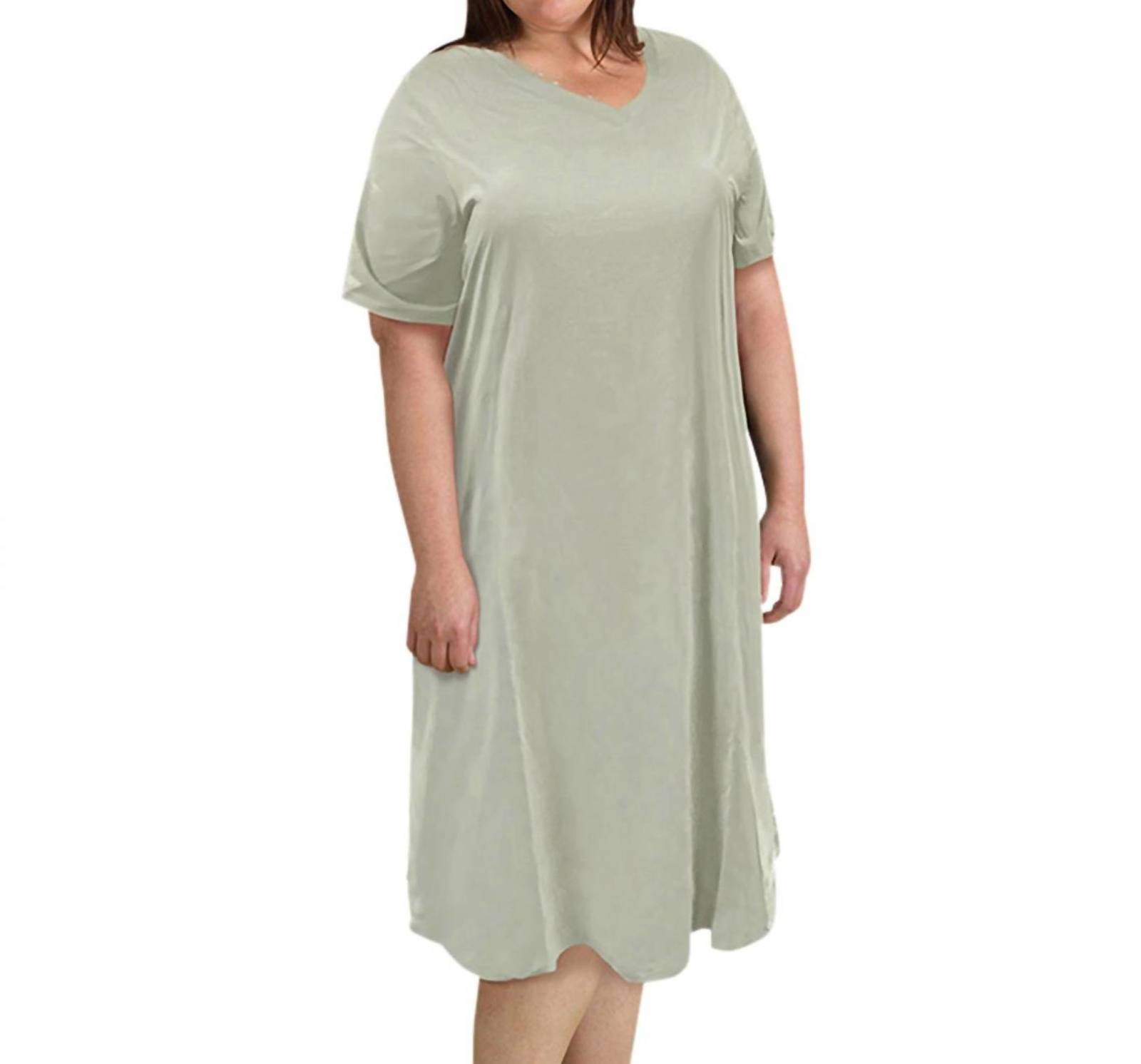 On The Plus Side cotton ultra soft short sleeve sleep tee - plus in Sage Green